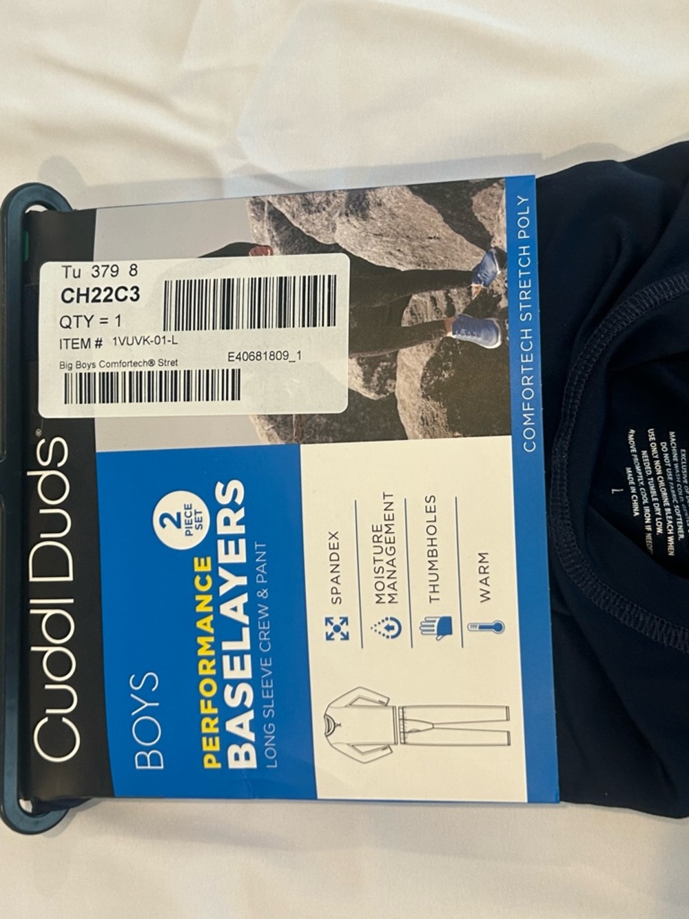 Cuddl Duds Boys Performance Baselayers Navy Blue